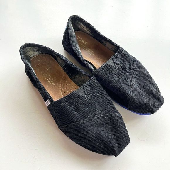 TOMS Ribbed Black Canvas Alpargata‎ Shoes Flats Slip On Womens Size 7 - Picture 1 of 5